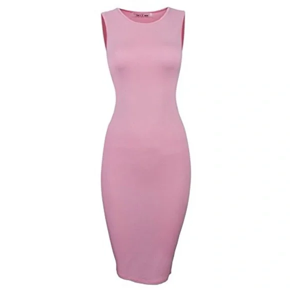 Casual Pink Midi Dress - Slim Fit - Picture 1 of 5